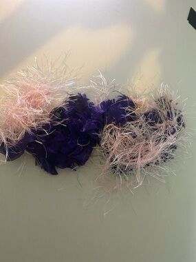 Feather Fringe Earrings in Purple and Light Pink